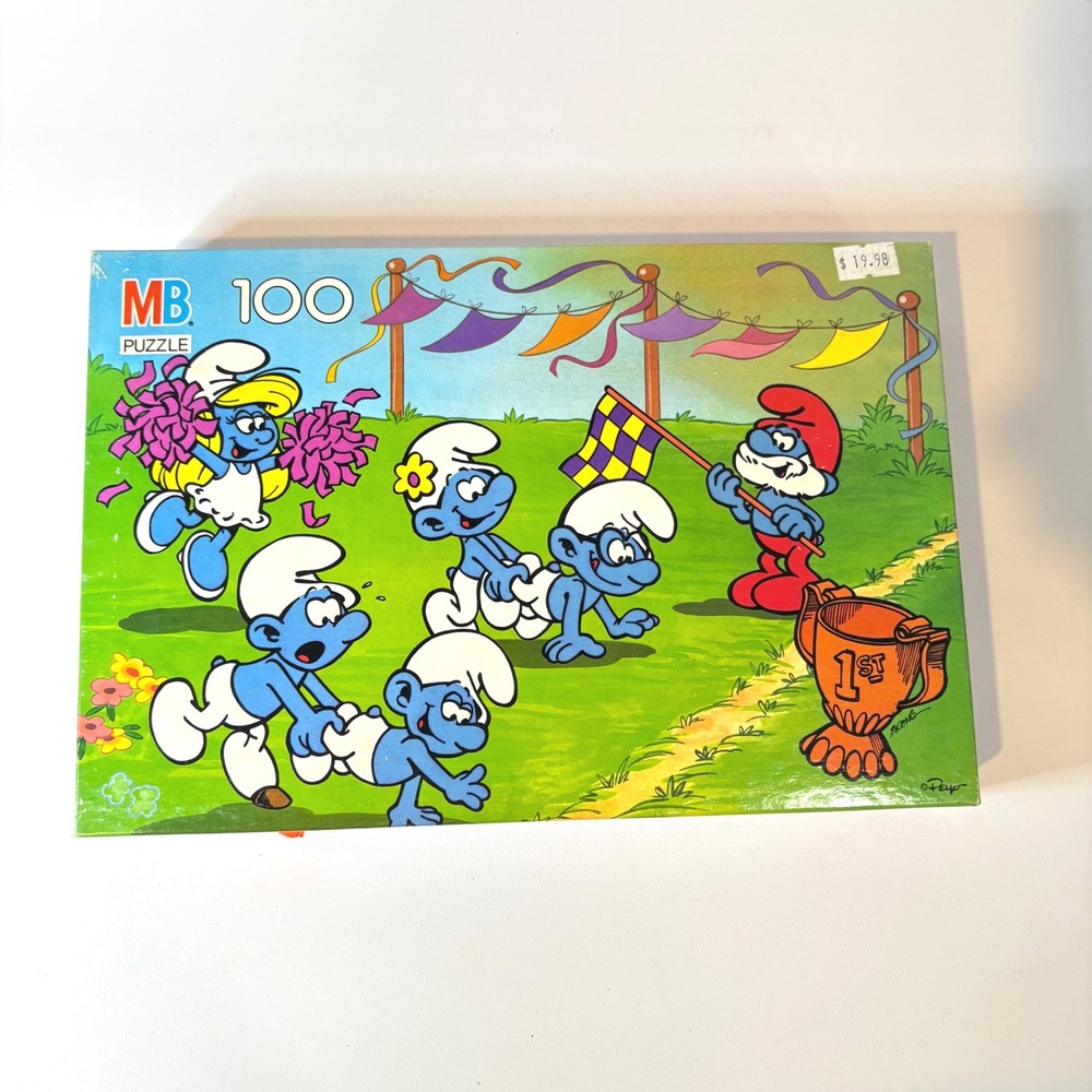 Vintage MB Smurfs Jigsaw Puzzle 100 Piece Milton Bradley Sealed Box 4315-6